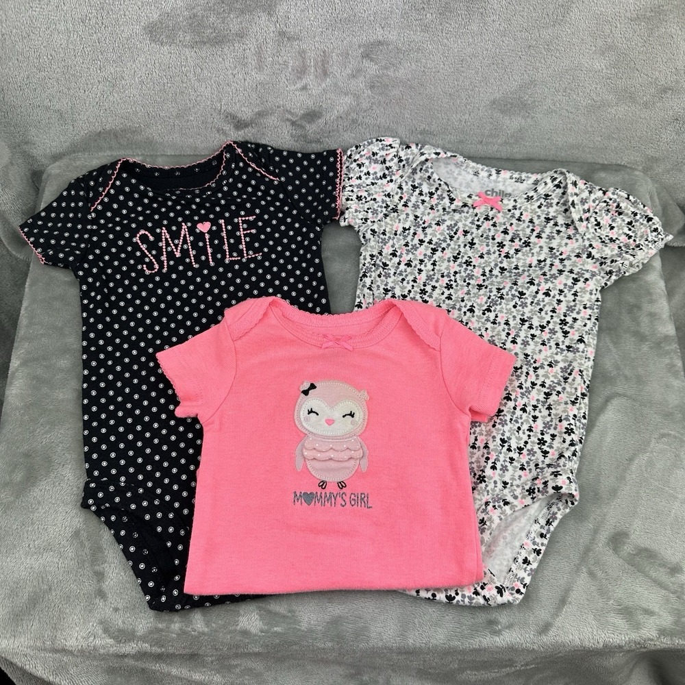 Child Of Mine By Carter's Bodysuit (Set Of 3) Girls 0-3 Mo Pink Black Floral Owl
